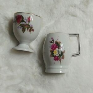 1940s Bone China (Japan) Royal Rose Glazed Toothpick Holder & Egg Cup